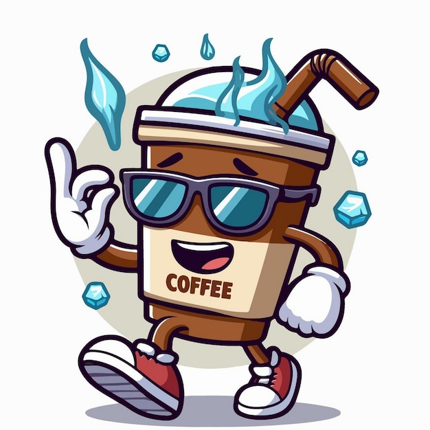 Vector a cartoon character with a coffee cup on his head and the word coffee on it