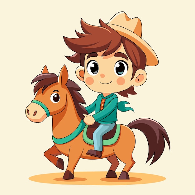 Vector a cartoon character with a cowboy hat on a horse and a cartoon character