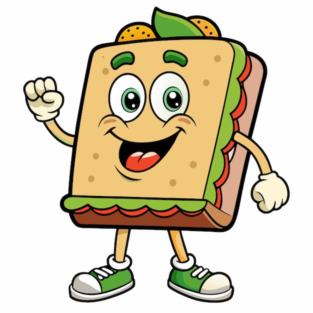 Vector a cartoon character with a face on a sandwich with a green face