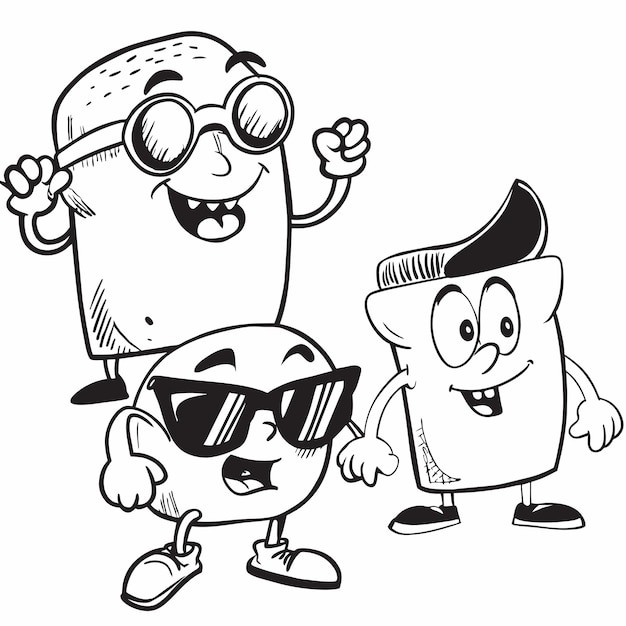 Vector a cartoon character with glasses and a cartoon character wearing sunglasses