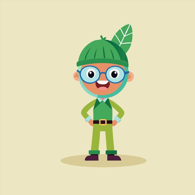 a cartoon character with glasses and a green hat with a green hat