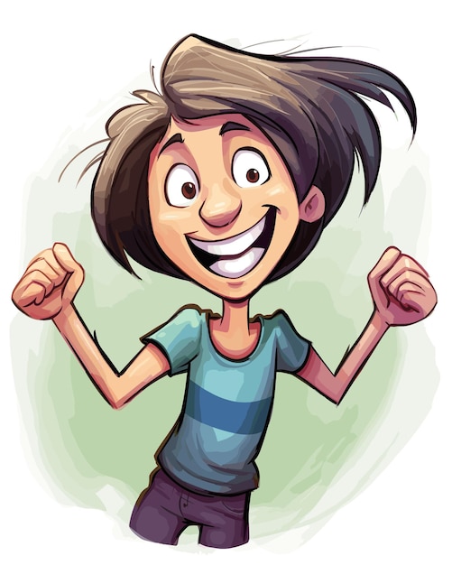 a cartoon character with a green background and a cartoon image of a boy with a smile showing his teeth