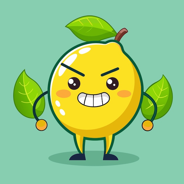 Vector a cartoon character with a green background with a cartoon character holding a lemon