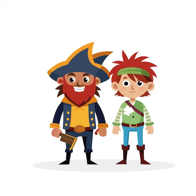 a cartoon character with a gun and a pirate on the left