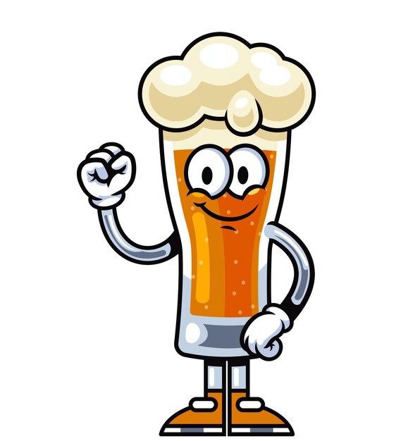 Vector a cartoon character with a happy face holding a beer glass