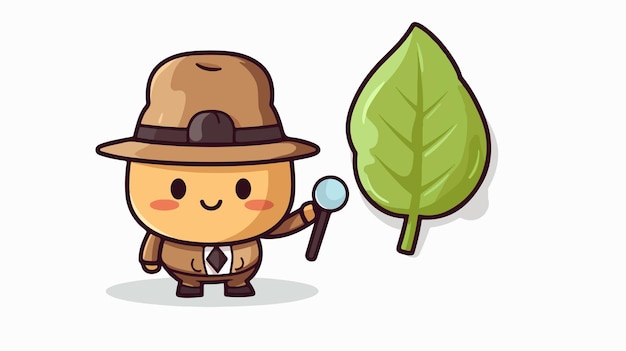 a cartoon character with a hat and a tree on the background