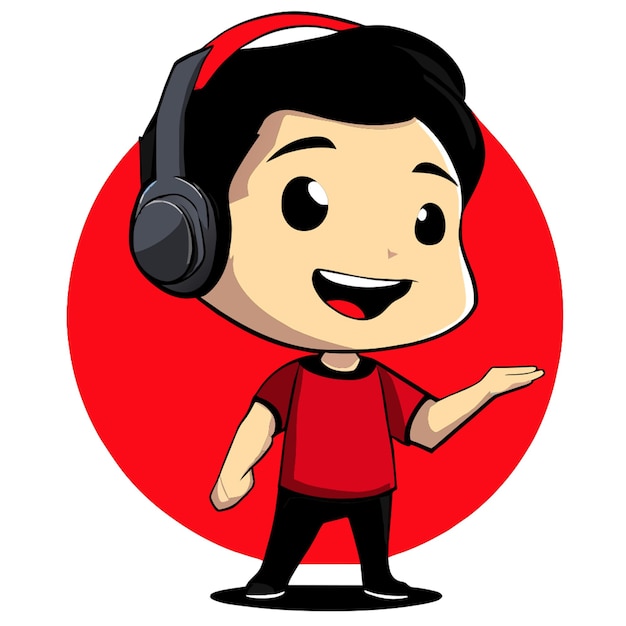 Vector a cartoon character with headphones on his head and a red background