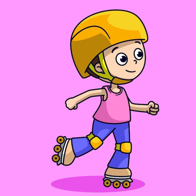 A cartoon character with a helmet on play roller skating