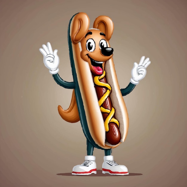 Vector cartoon character with a hot dog on his face and the letter a on it