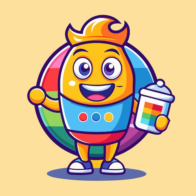 a cartoon character with a rainbow colored head holding a bottle of milk