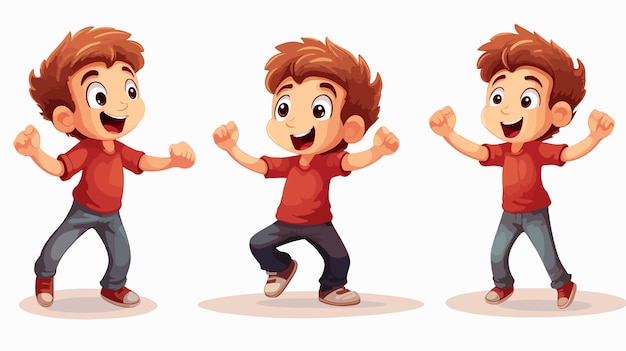 Vector a cartoon character with a red shirt on and his arms raised