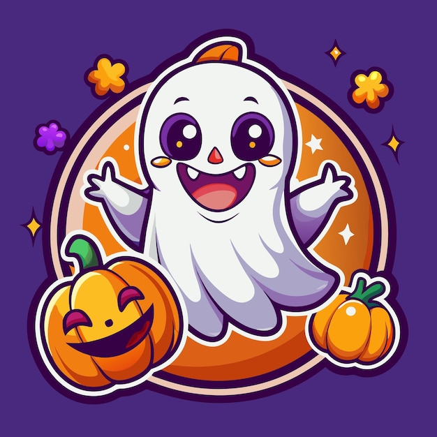 a cartoon character with two pumpkins and one has the other saying ghost