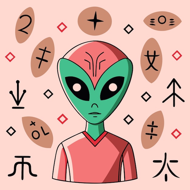 a cartoon character with the word alien on it