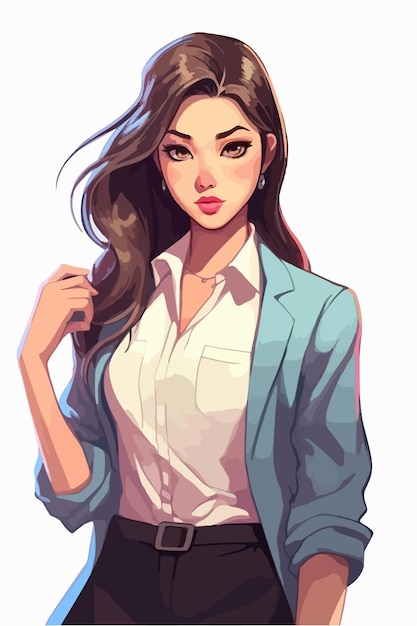 A cartoon character of a woman in a blue blazer and skirt.