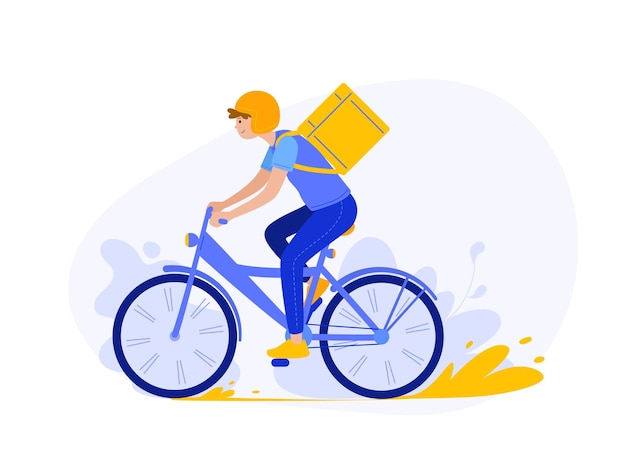 Cartoon character of young courier delivering parcels using different transport Regional parcel carriers on bike with backpack Modern postal system Vector illustration