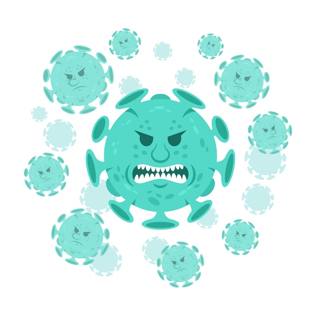 Cartoon characters angry emojis coronavirus microbes Covid-19.