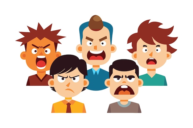 Cartoon characters expressing different emotions like anger frustration and surprise