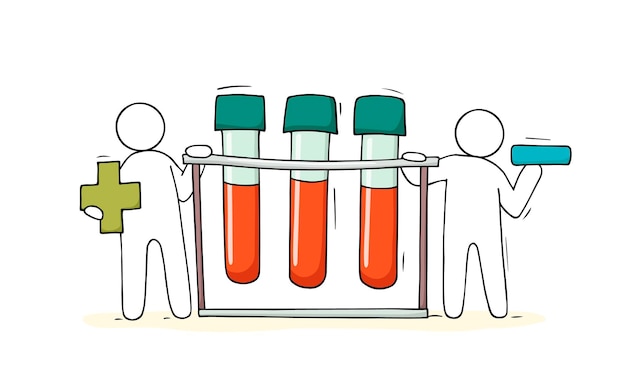 Cartoon characters holding test tubes with blood