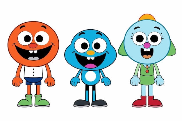 cartoon characters with different expressions and one has a blue character with a blue face