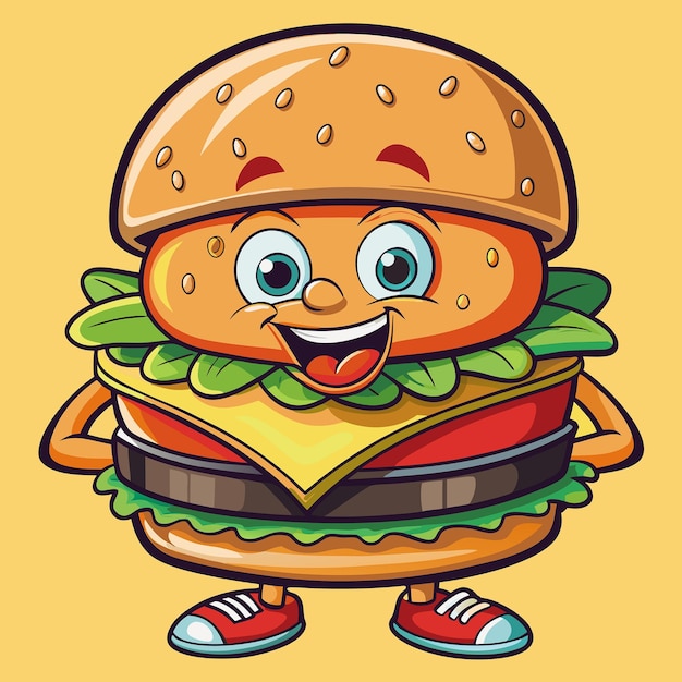 Cartoon Cheese Burger with Relish and Sesame Seed Bun