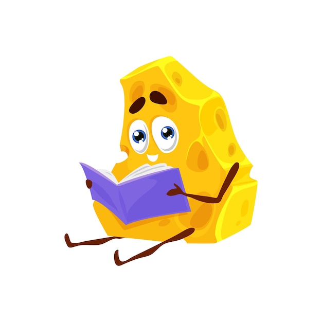 Vector cartoon cheese reading book funny food character