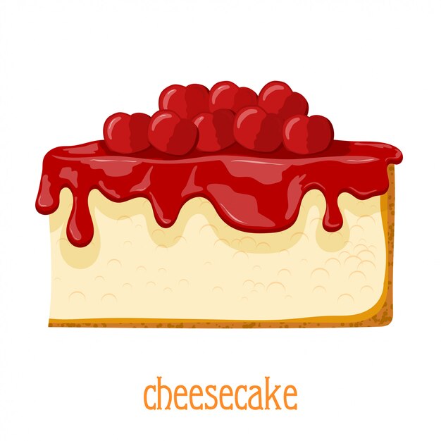 Vector cartoon cheesecake. bright colored cheesecake with cherries