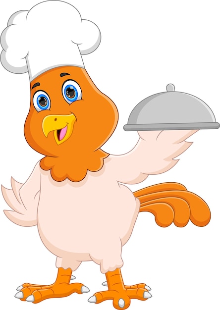 cartoon chef chicken carrying a food tray