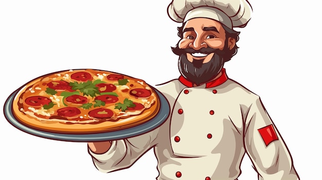 Cartoon Chef Holding Tray Illustration