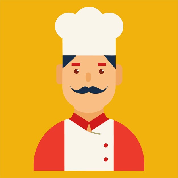 Vector a cartoon of a chef with a red hat and a yellow background