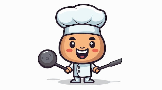 a cartoon chef with a spatula and a black spoon