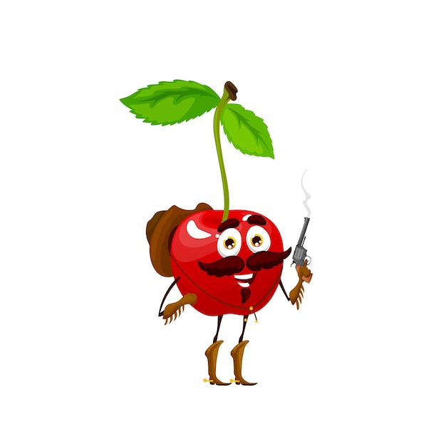 Cartoon cherry cowboy character vector berry