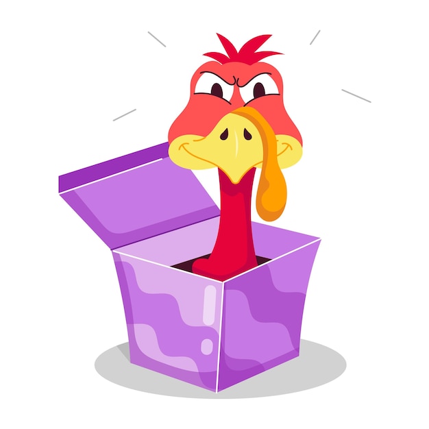 Vector a cartoon of a chicken in a box with the words turkey in it