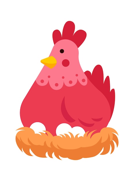 Cartoon chicken hatching the eggs Vector illustration