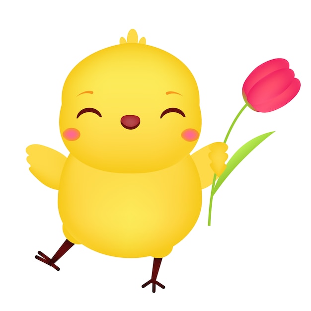 Cartoon chicken with tulip