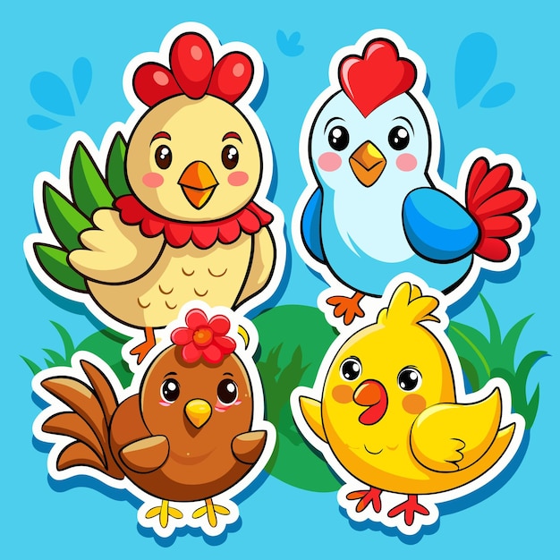 Vector a cartoon of chickens and a blue background with a cartoon image of a chicken