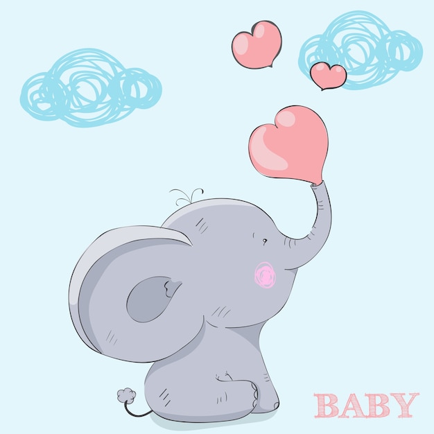 Cartoon child elephant sitting.postcard happy Valentine's day