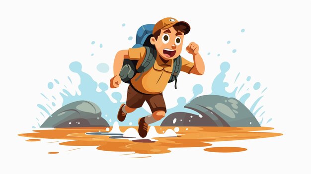 Vector cartoon child explorer running in fear