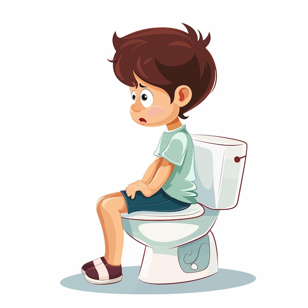 Vector a cartoon of a child sitting on a toilet with a cartoon image of a child sitting on the toilet