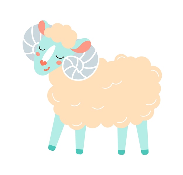 Cartoon childish ram Farm animal Vector illustration