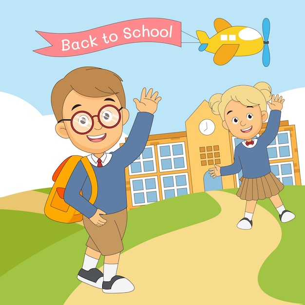 Cartoon children back to school  