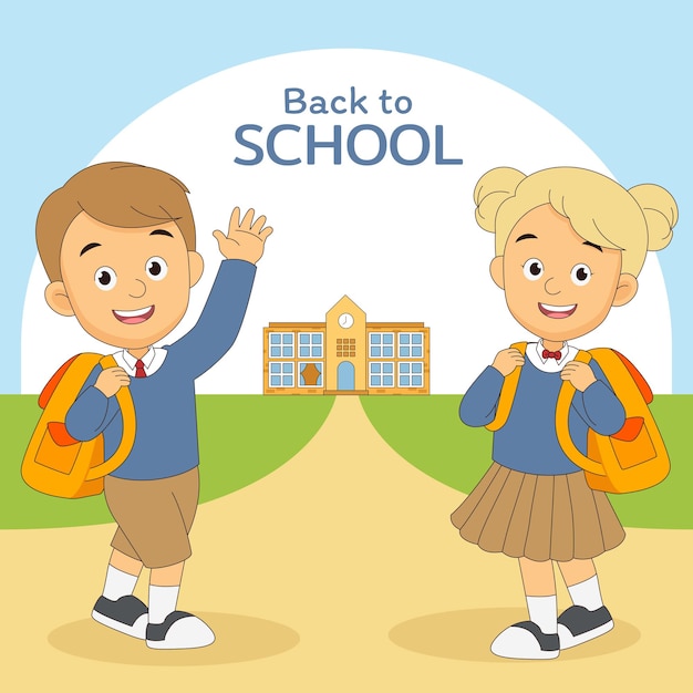 Cartoon children back to school