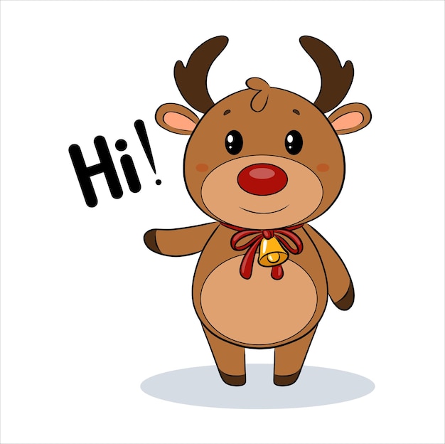 A cartoon children characterSanta Claus  Christmas reindeerAn elk deer sled with a red nose horns