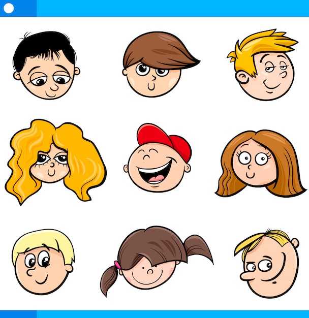 Cartoon children faces set