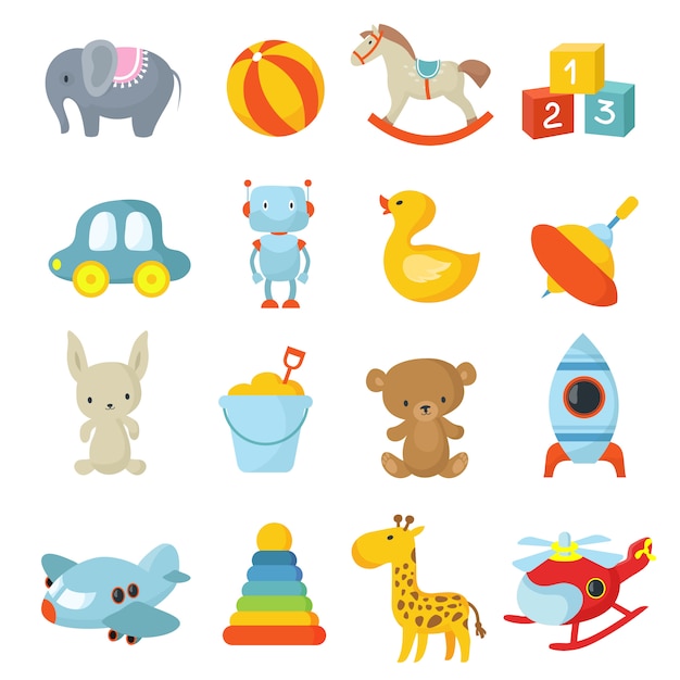 Cartoon children toys vector icons collection