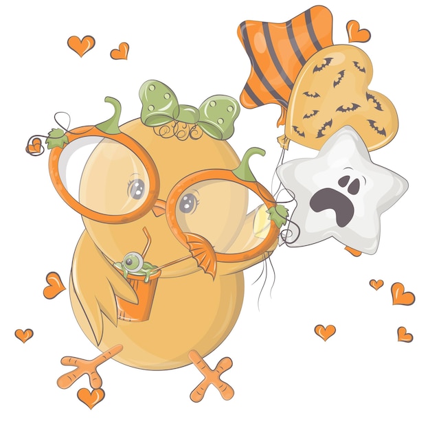 Cartoon children with pumpkin cocktail. Vector illustration of Halloween animal.