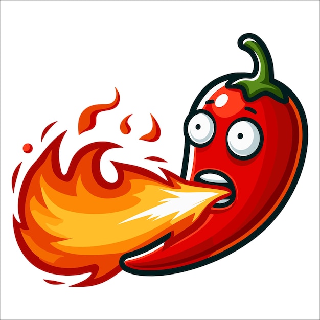 Vector cartoon chili pepper breathing fire vector illustration