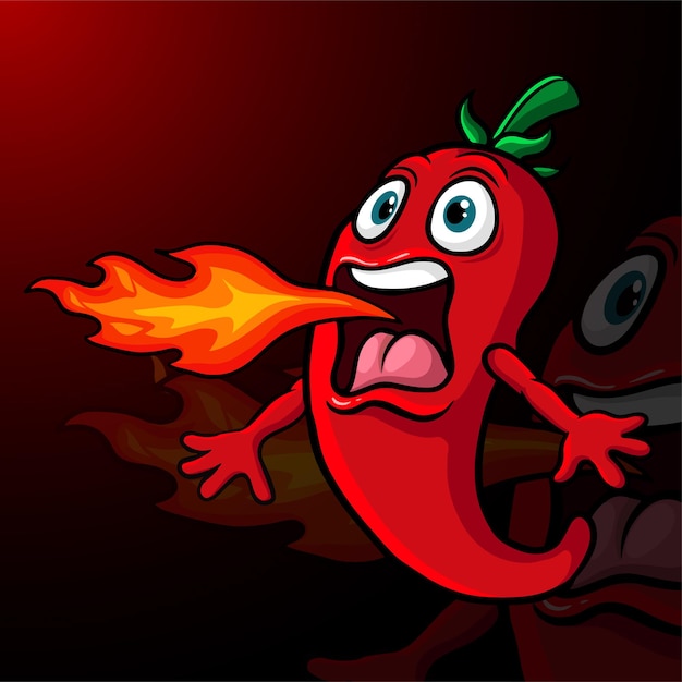 Cartoon chili pepper mascot breathing fire