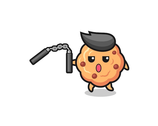 Cartoon of chocolate chip cookie using nunchaku