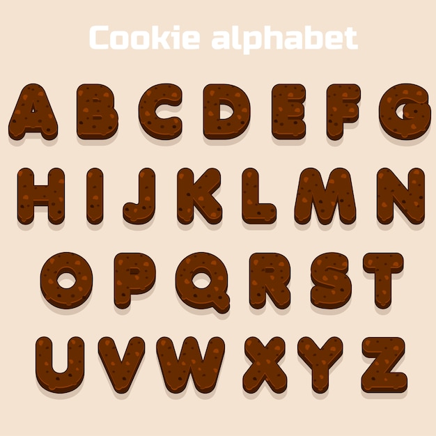 Cartoon Chocolate cookie font, biskvit alphabet, food letters