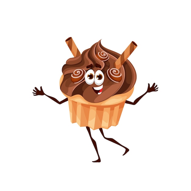 Cartoon chocolate cupcake dessert muffin character